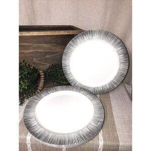 Nautica Home Melamine Black White Striped Dinner Plates 11” Lot of 4